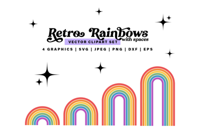 Groovy Rainbow SVG Bundle, Retro 70s Rainbow PNG Cut Files