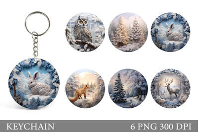 Animals Winter Keychain Sublimation. Animals Round Keychain