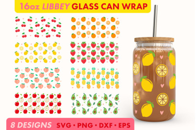 Summer Fruit SVG PNG 16 oz Libbey Glass Can Wrap