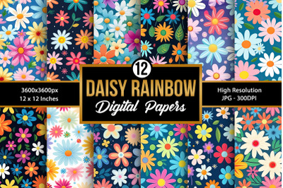 Rainbow Daisy Flowers Seamless Patterns