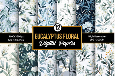 Eucalyptus Flowers Seamless Pattern Digital Papers