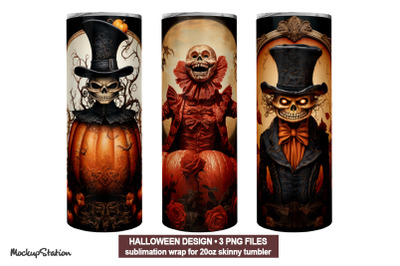 Halloween Monster Tumbler Wrap Design Sublimation PNG Bundle, Gothic
