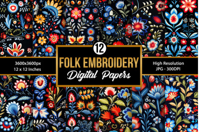 Folk Embroidery Flowers Seamless Pattern Digital Papers