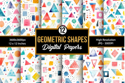 Watercolor Abstract Geometric Shapes Seamless Patterns