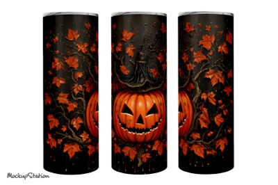 3D Spooky Jack O Lantern Tumbler Wrap, Halloween Pumpkin Design
