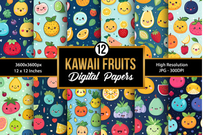 Kawaii Fruits Seamless Pattern Backgrounds