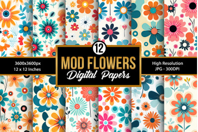 Retro Mod Flowers Seamless Pattern Digital Papers