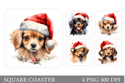 Dog Christmas Coaster Sublimation. Cute Dog Square Coaster
