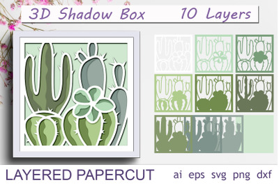 Cactus 3d shadow box, Cactus layered paper cut