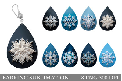 3D Snowflake Earring Sublimation. Snowflake Teardrop Earring