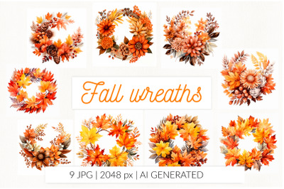 Fall botanical wreath watercolor bundle