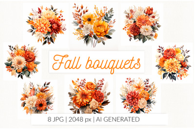 Fall botanical watercolor bouquet sublimation