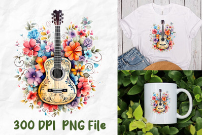 Retro Hippie Acoustic Guitar Wild Flower