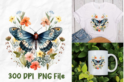 Hippie Wild Flowers Retro Moth