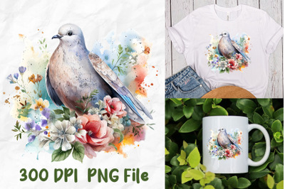 Hippie Wild Flowers Pigeon Watercolor