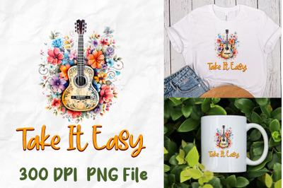 Take It Easy Hippie Guitar Flower