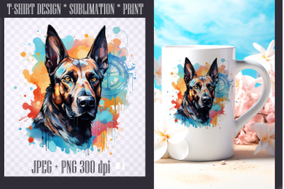 Watercolor Malinois Breed design, transparent PNG/JPEG 300dp