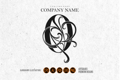 Elegant flourish O lettering monogram silhouette