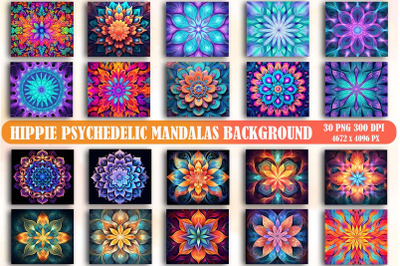 Hippie Psychedelic Mandalas Background Bundle