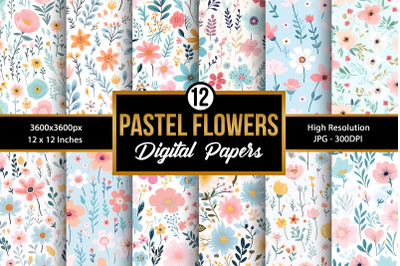 Pastel Flowers Seamless Pattern Digital Papers