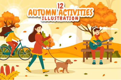 12 Autumn Activity Vector Illustration