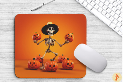 3D Skeleton With Pumpkins Mouse Pad