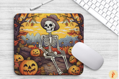 Halloween Skeleton With Autumn Mouse Pad