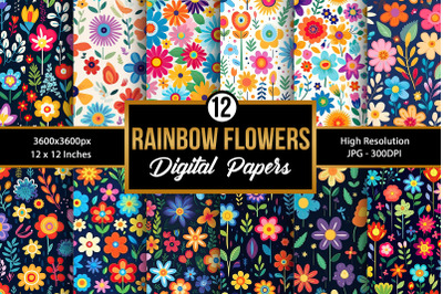 Rainbow Flowers Digital Paper Seamless Pattern