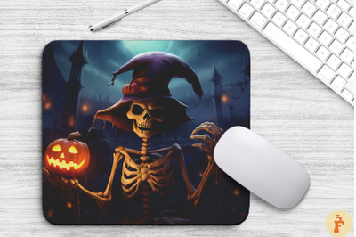 Skeleton Wearing Witch Hat Mouse Pad