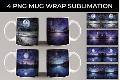 Lunar Elegance Mug Wrap: Moon Phases, Night Serenade, Celestial Beauty