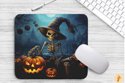 Skeleton Wearing Witch Hat Mouse Pad