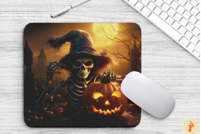 Skeleton Wearing Witch Hat Mouse Pad