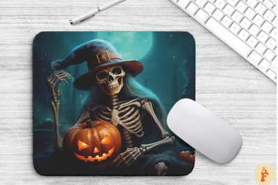 Skeleton Wearing Witch Hat Mouse Pad