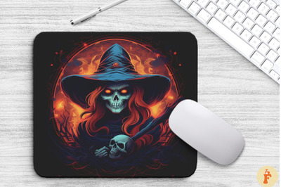 Dark Witch Skeleton Halloween Mouse Pad