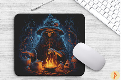 Dark Witch Skeleton Halloween Mouse Pad