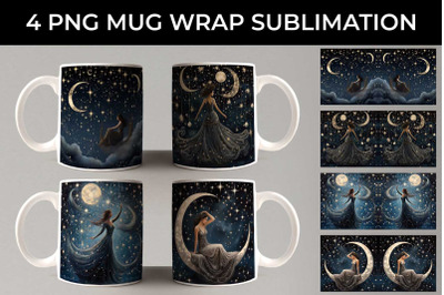 Starry Nights Mug Wrap: Cosmic Constellations, Midnight Sky, Galaxy Dr