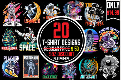 Astronaut T-Shirt Design Bundle,20 Astronaut Bundle , Astronaut T-Shi