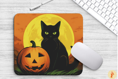 Black Bombay Cat Halloween Mouse Pad