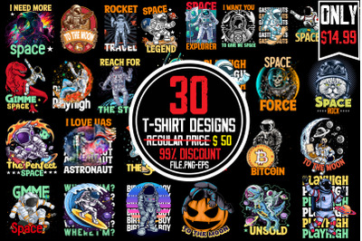 Astronaut Bundle ,30 Astronaut T-Shirt Design Bundle
