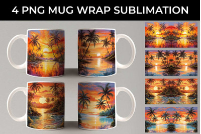 Sunset Palms Mug Wrap: Beach Paradise, Sunset Serenity, Tropical Escap