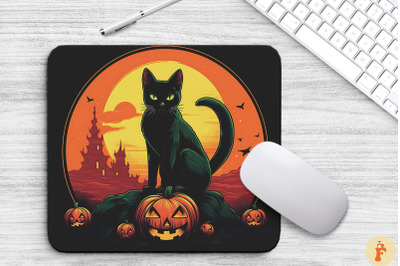 Black Bombay Cat Halloween Mouse Pad