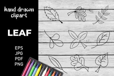 Leaf Doodle Black and White Clipart PNG