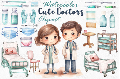 Cute Doctors Watercolor Clipart