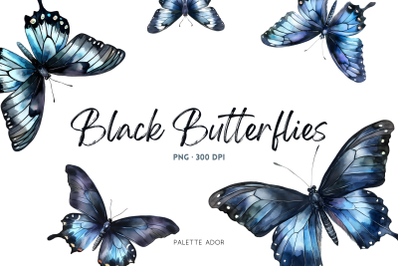 Watercolor Black Butterflies