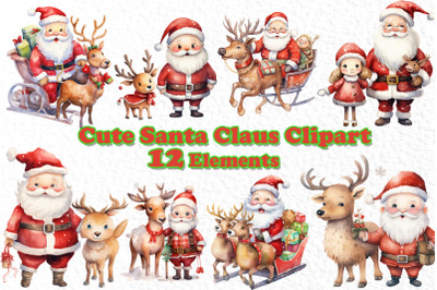 Santa Claus Clipart, Christmas clipart, Reindeer clipart