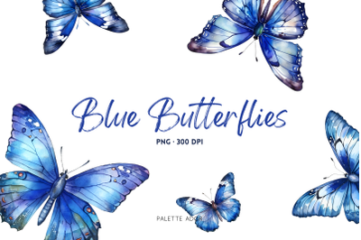Watercolor Blue Butterflies