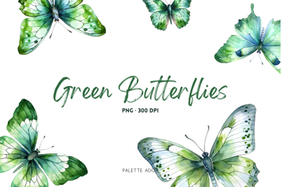 Watercolor Green Butterflies