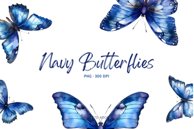 Watercolor Navy Butterflies
