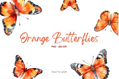 Watercolor Orange Butterflies