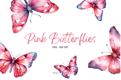 Watercolor Pink Butterflies